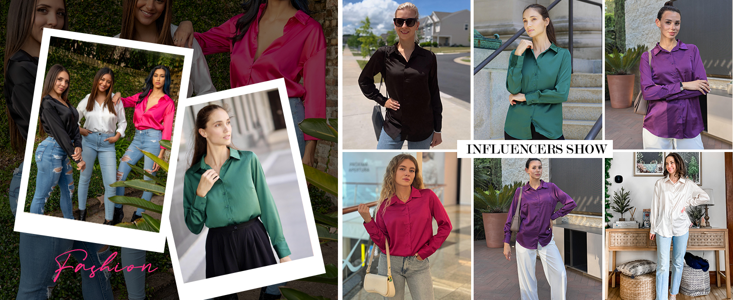 Zeagoo Satin Blouses for Women Silk Button Down Shirts Long Sleeve Business Casual Tops 11 233