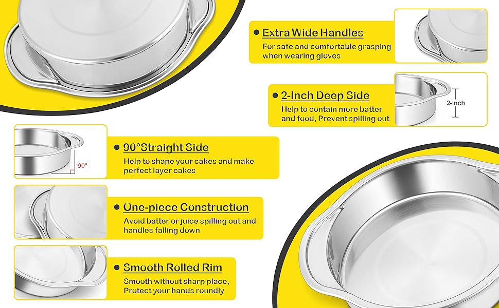 8 Inch Cake Pans Sets for Baking, P&P CHEF 3Piece Round