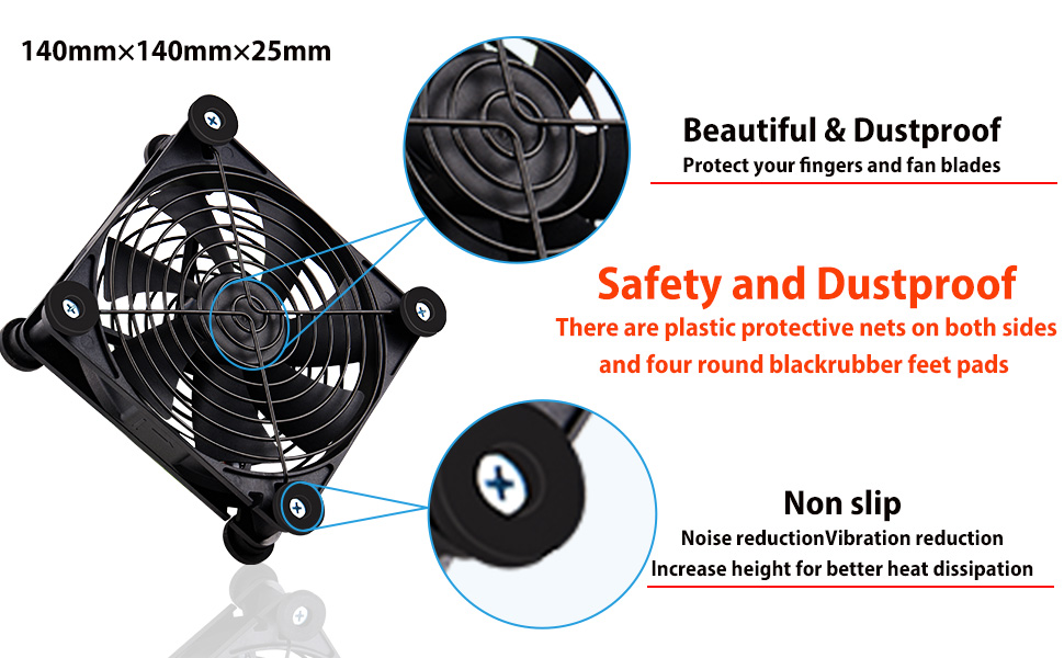 NewHail 2Pack 140mm Mini USB Fan Computer Fan MultiSpeed Control