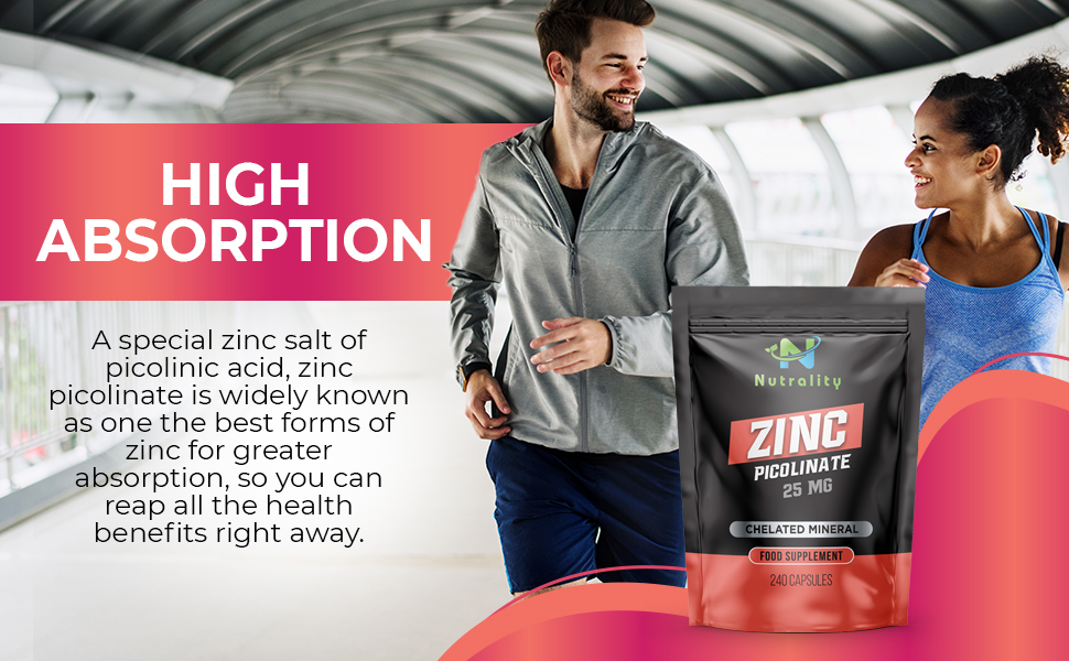 Nutrality Zinc Picolinate 25mg High Absorption Immune System Booster, AllergenFree Zinc