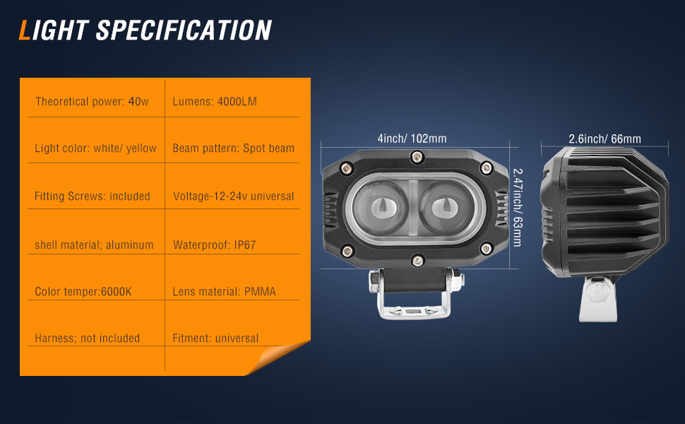 yellow offroad lights specification