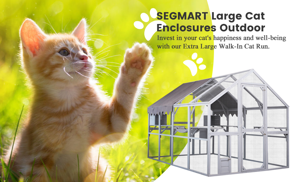 SEGMART Luxury Cat Cage Outdoor Wooden Catio Enclosure