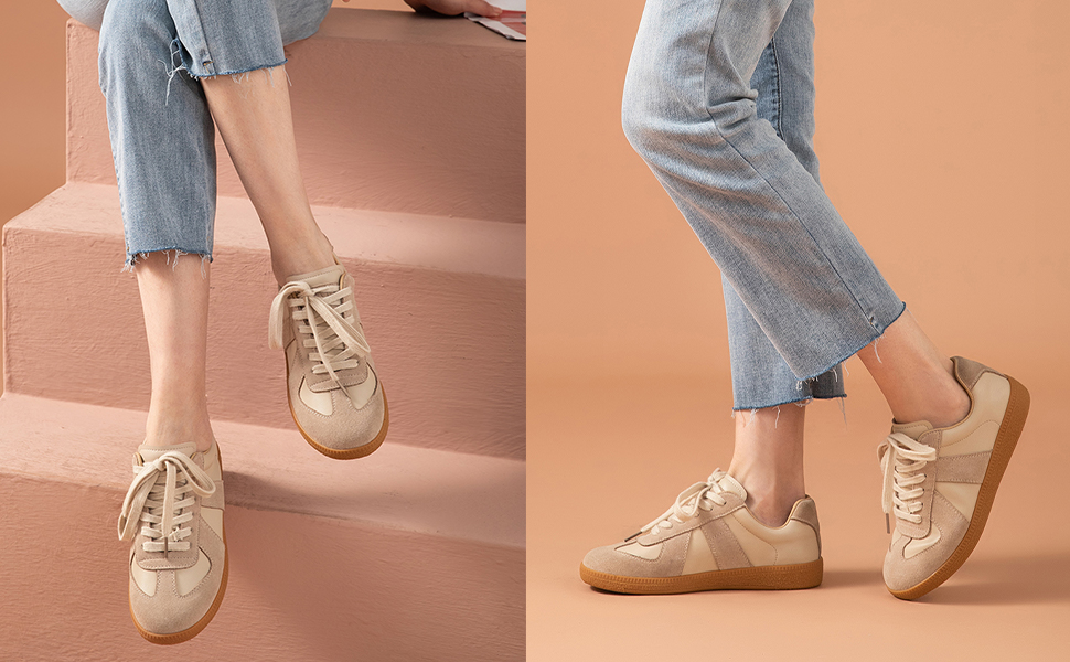 Amazon.com | BEAU TODAY Retro Trainer Platform Sneakers for