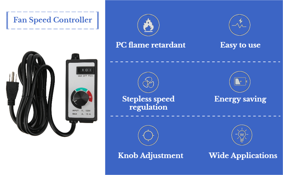 1500W Fan Speed Controller Variable Vent Speed Adjuster 120V 15A US