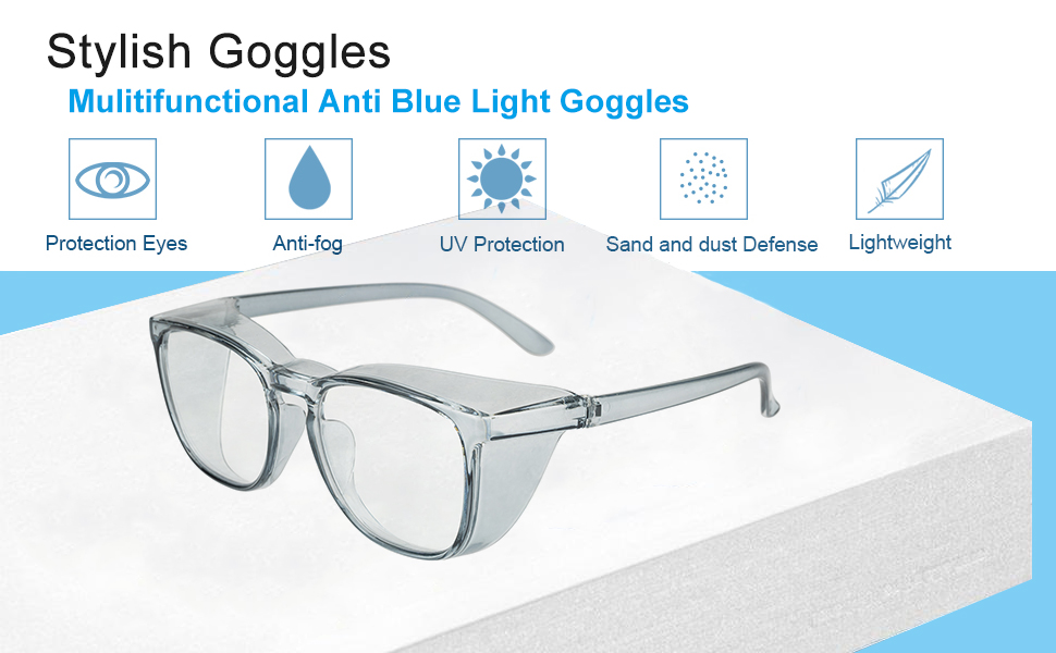 Safety Glasses Anti-Fog, Blue Light Blocking Glasses for Men and Women Eye Protection Glasses