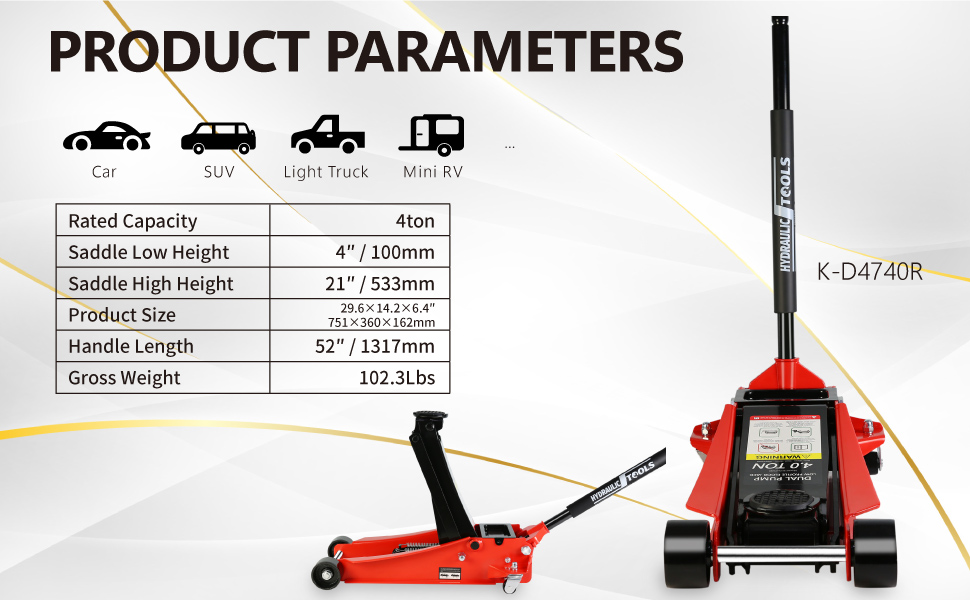 Floor Jack, 4 Ton Low Profile Hydraulic Floor Car Jack