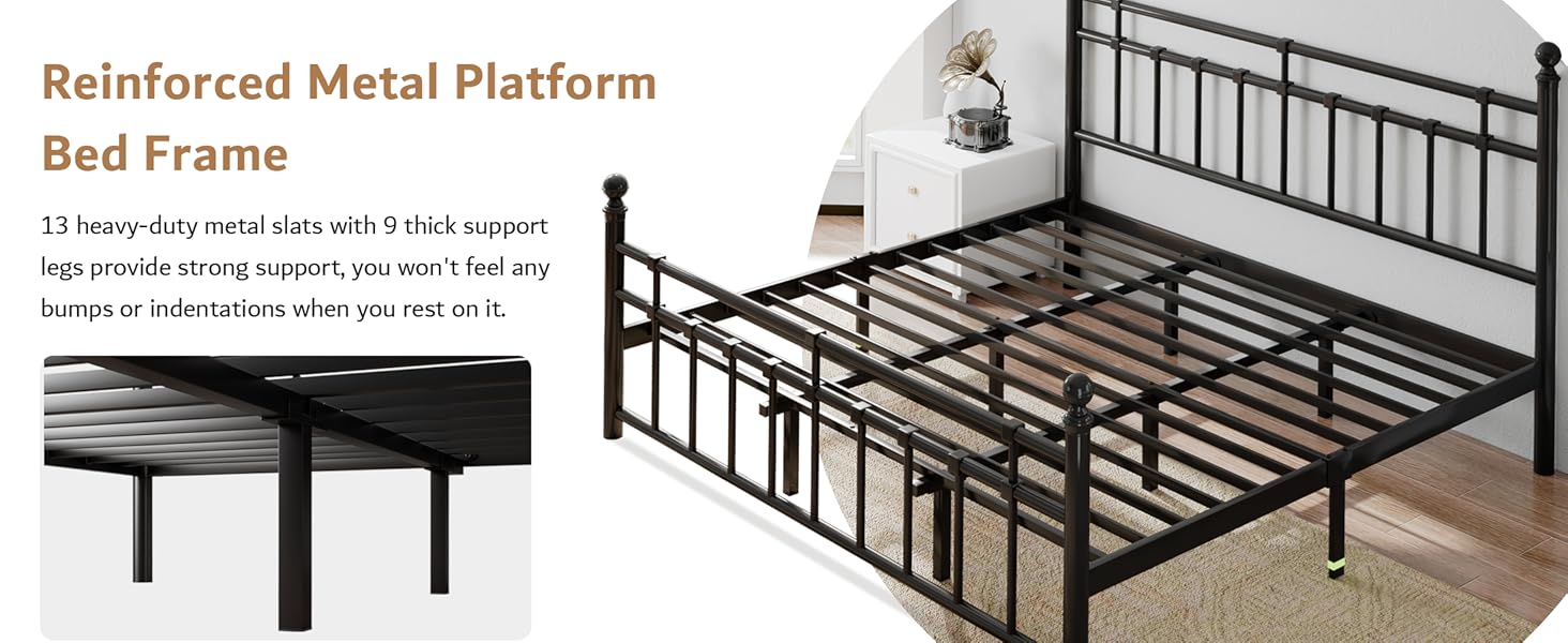 iPormis King Metal Bed Frame with Vintage Headboard and