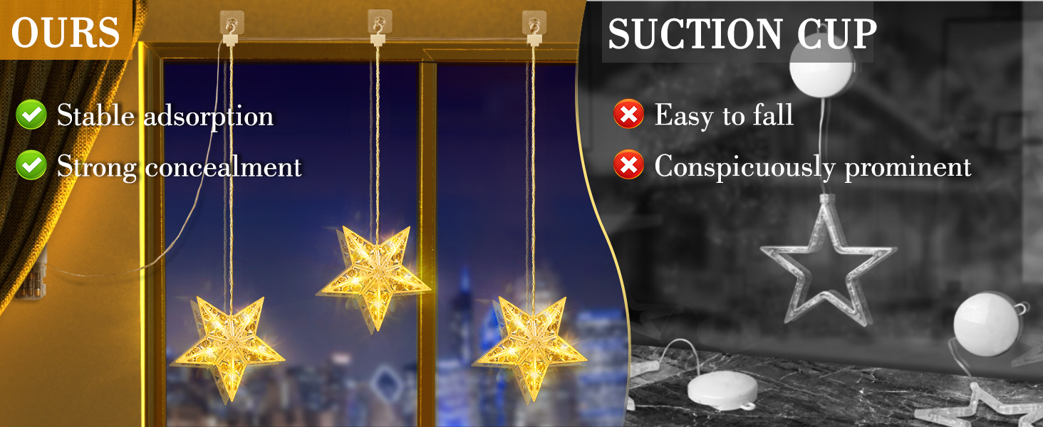 Quntis Christmas Window Lights Battery Operated, 3 Stars 30LED