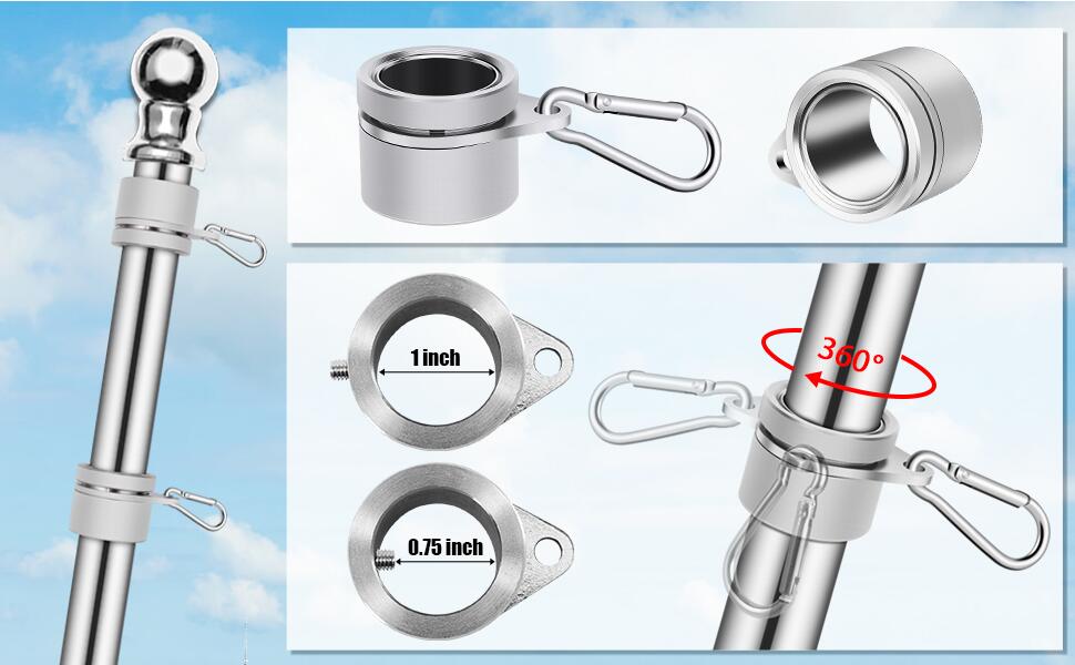 4 Pieces Flag Pole Rings,Aluminum Alloy Mounting Rings 360 Degree