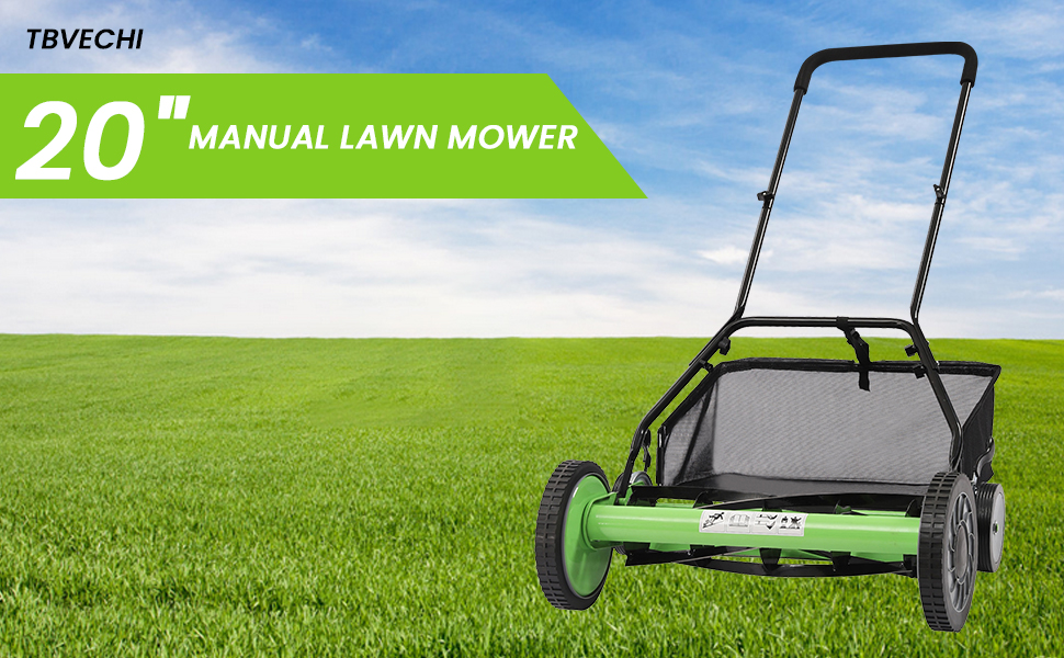 TBVECHI Cordless Manual Lawn Mower with 5Blades