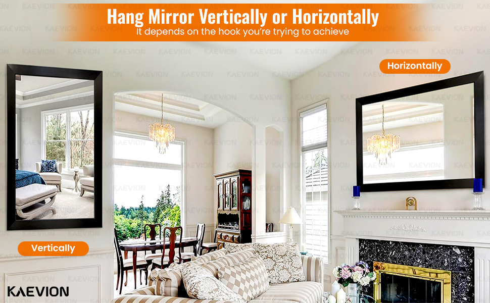 kaevion Rectangle 3 Feet Wall Hanging Black Framed HD Mirror | Horizontal & Vertical Wall Mounted