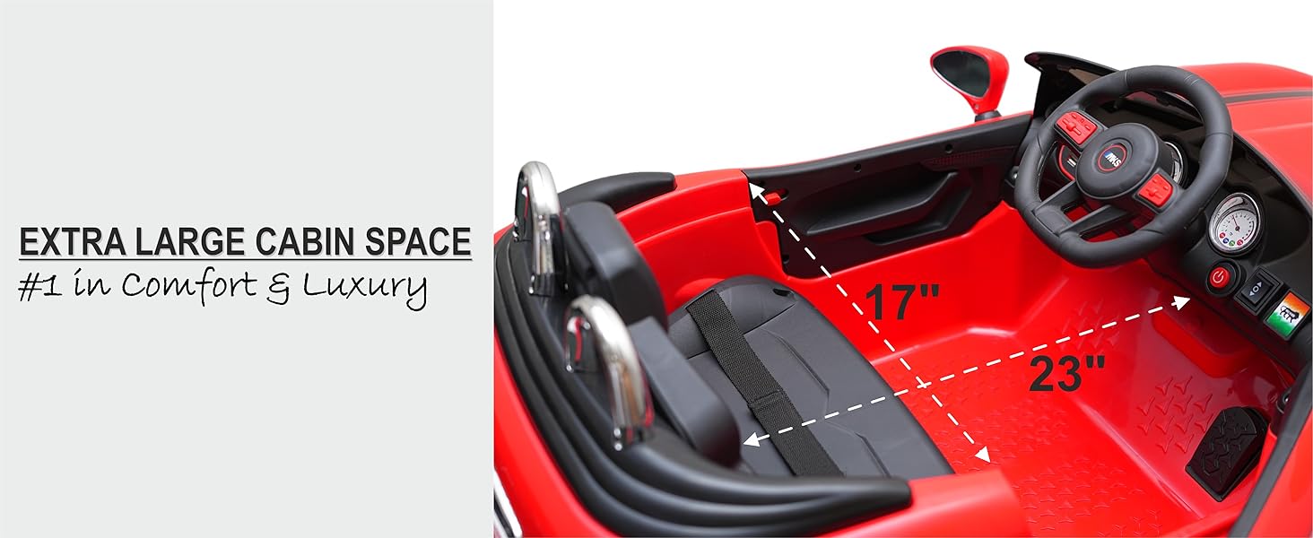 Mekashi battery car for kids with extra leg and elbow room