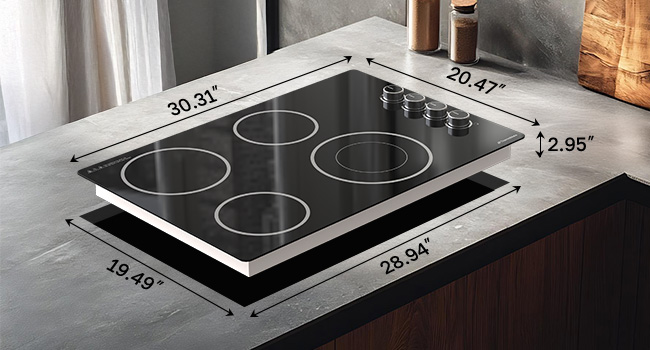 product 30.31" x 20.47" and cutout size 28.94" x 19.49"