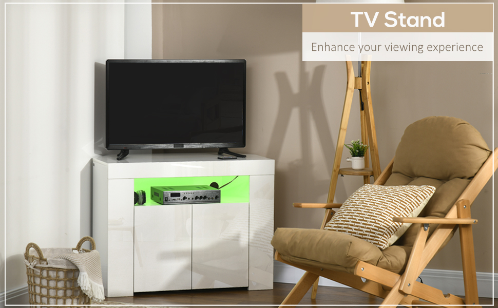 High Gloss Corner TV Stand for TVs up to 40 inches, LED TV