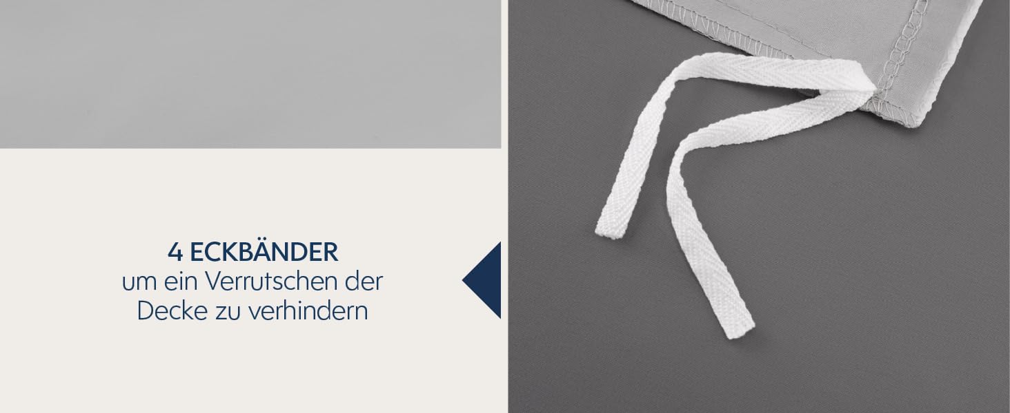 Eckhalterung oder Klammer aus weißem Kunststoff auf grauem Hintergrund, mit deutschem Text, der darauf hinweist, dass es zur Befestigung von Deckeln dient
