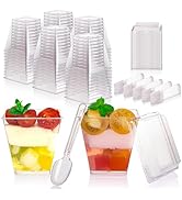 Witheeyou 50 Pack 8oz/240ml Plastic Dessert Cups, Square Dessert Cups with Lids and Spoons, Clear...
