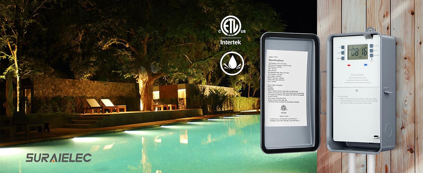 Suraielec Pool Timer, 7Day 24 Hour Digital Pool Pump Timer