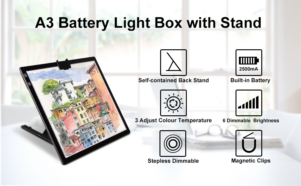 A3 Light Box, Elice Wireless Battery LED Light Pad with Stand
