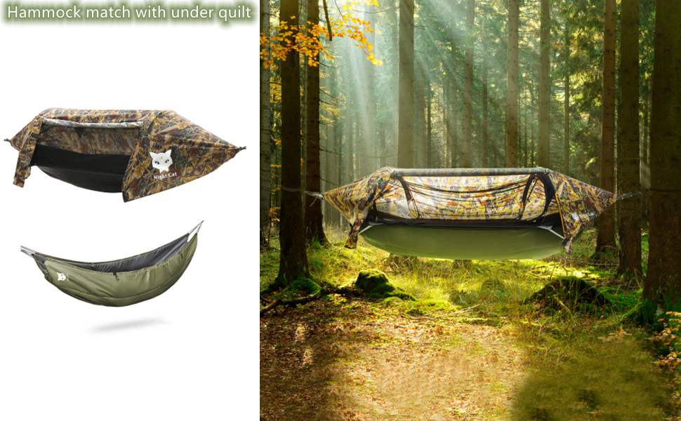 Night Cat Camping Hammock Tent with Mosquito Net and Rain Fly 12 Persons Backpacking Bivvy