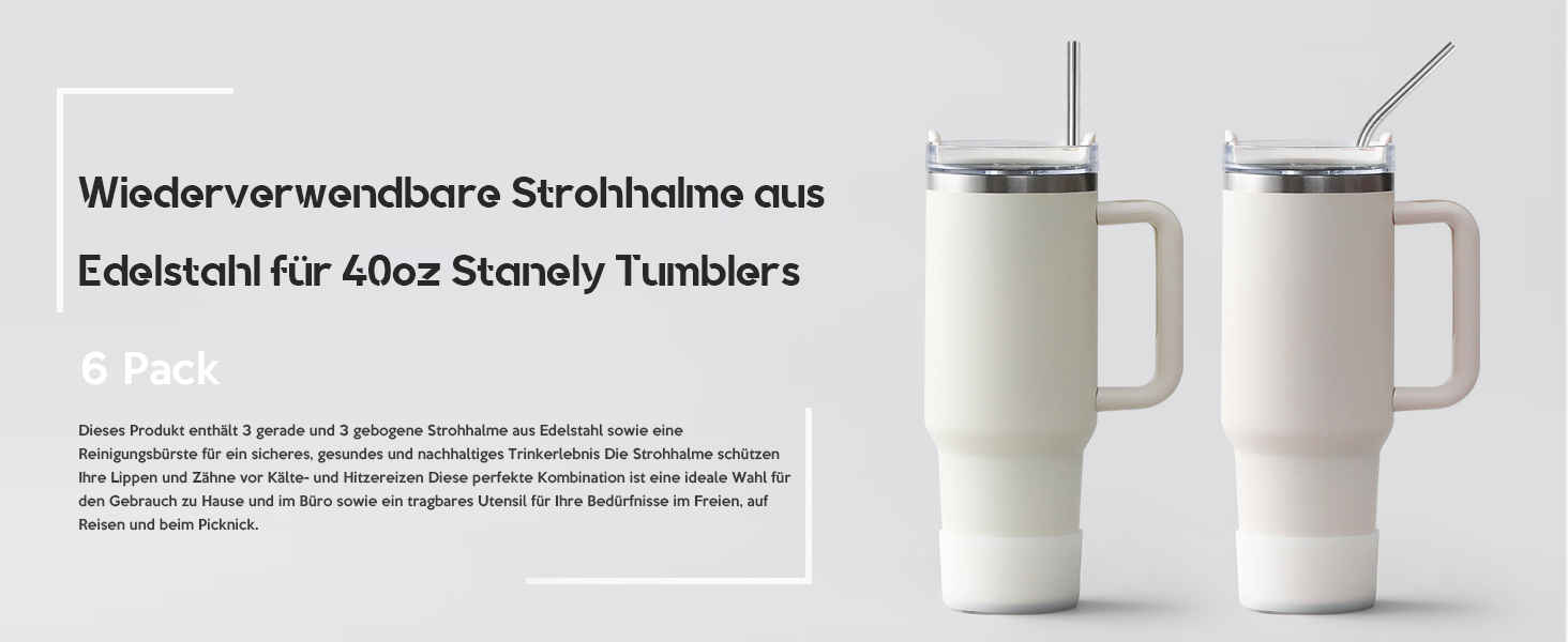 VITEVER 6 Pack Edelstahl Strohhalm Ersatz 40 oz für Stanley Adventure Travel Tumbler