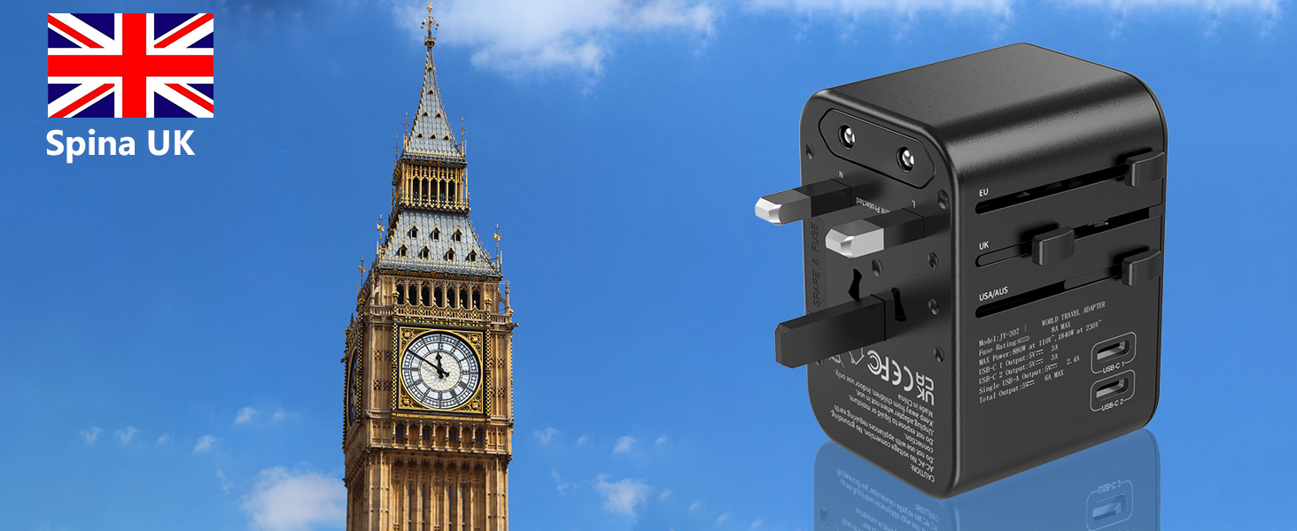 Redagod Adaptateur de Voyage avec 3 USB et 2 TypeC(5V,6A) Adaptateur Prise Universelle France