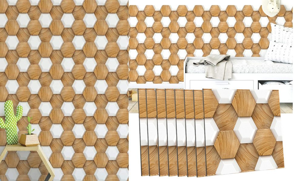 10 Pack 3D Wall Panels Peel and Stick, PVC Wood White