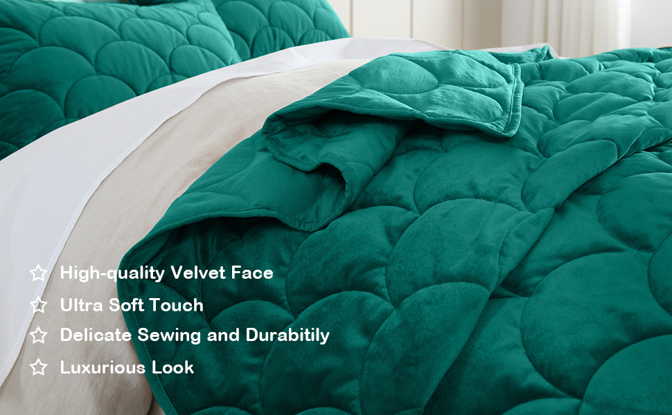 HORIMOTE HOME Velvet Quilt Set King Size, Teal Luxury