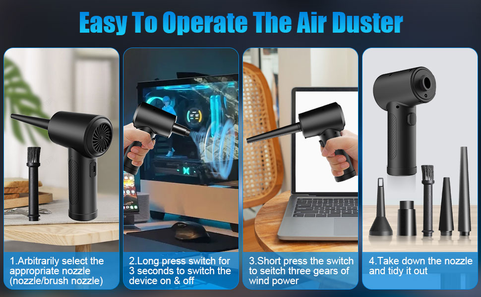 Compresed Air Duster, 120000RPM Electric Cordless Air Duster Keyboard Cleaner for