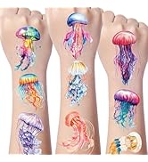 Yoyuspy Jellyfish Temporary Tattoo Stickers - 200+ Jelly Fish Party Decorations Watercolor Jellyf...