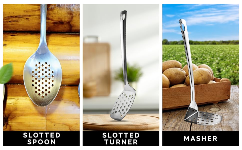 utensil set, Metal Cooking Utensils Set, kitchen utensils set 9 piece, utensils silver