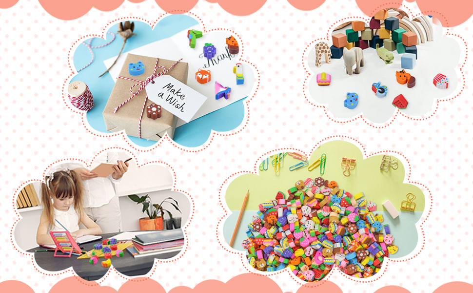 Fyess 1600 Mini Cute Erasers, Mini Cake Eraser, Animal