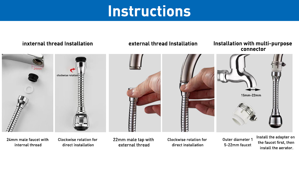 Leikedun Kitchen Tap Spray Head, Universal Tap Extension 360° Rotatable