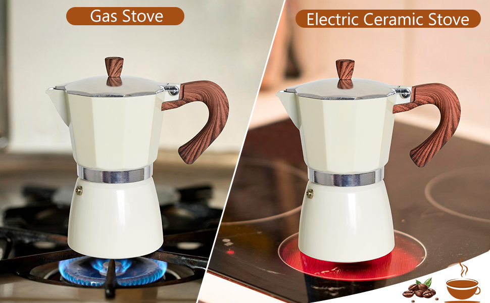 JingleChoo Moka Pot 300ml-6 Cups Espresso Maker, Italian Stovetop Coffee Makers Percolator, Aluminum, Easy To Use & Clean, Camping Home Use | White | for Mocha Cappuccinos, Lattes 10 1