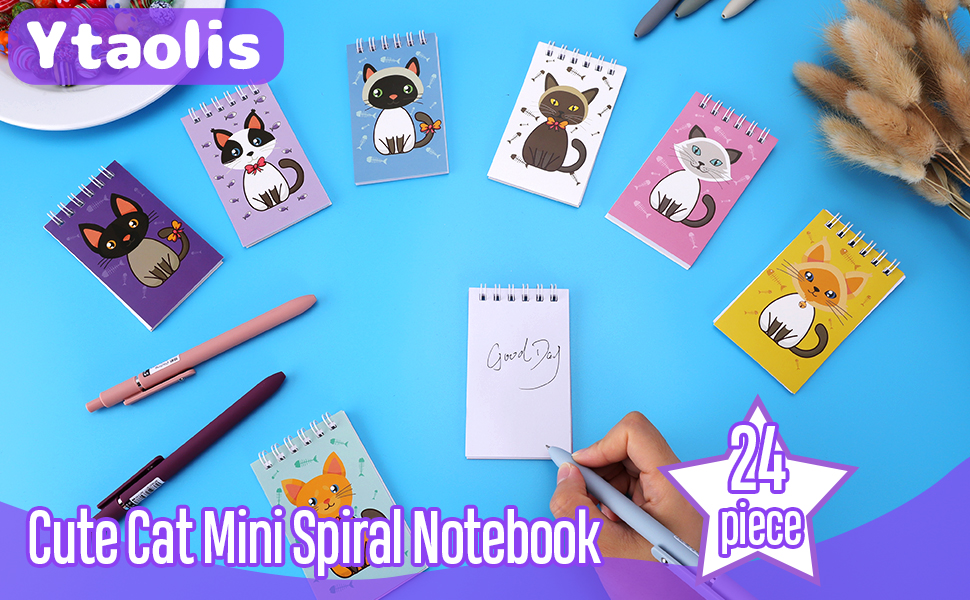 24 Pcs Mini Notebooks,Cat Mini Notepads,Cat Spiral Pocket