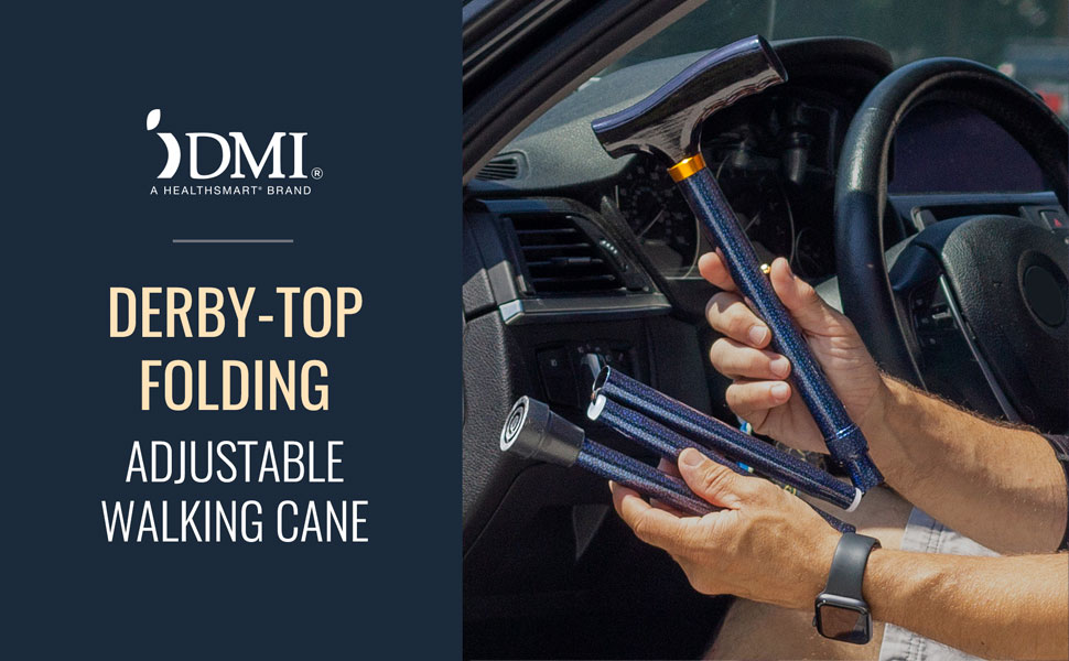 DMI Wooden Derby-Top Folding Adjustable Walking Cane