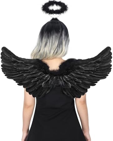 トリートユアセルフ angel wings long dress black Women Angel Outfit Dark Dress With Wings Theme Dresses Witch