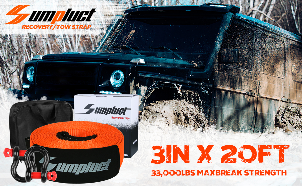 Truck Tow Straps Heavy Duty with Shackles/Hooks,3/4" D