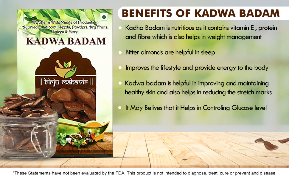 Buy Birju Mahavir Kadwa Badam Bitter Almonds 100 gram, Natural (BMKB