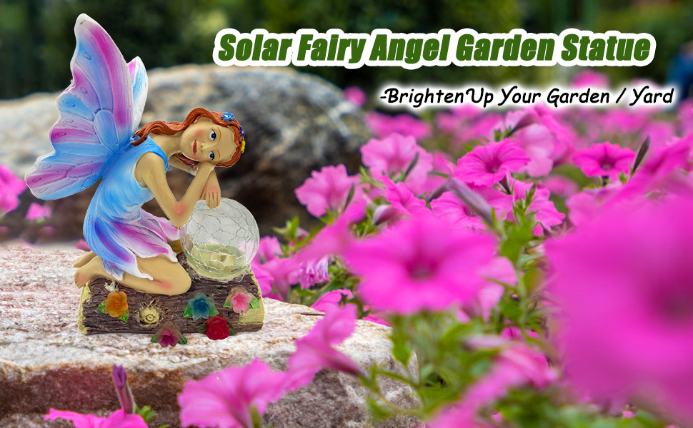 solar fairy angel elf girl garden statue outdoor yard lawn decor garden sculpture light gift