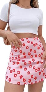 Women Casual High Waist Floral Print Satin Silk Zipper A-Line Mini Short Skirt