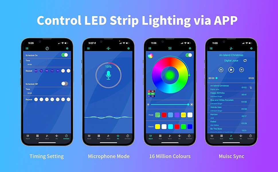 COB RGB Lights 20FT/6M RGB Smart IC Led Strip Lights with RF Controller Music Synchronization