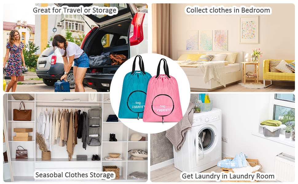 2 Pack Travel Laundry Bag Dirty Clothes Bag with Handles