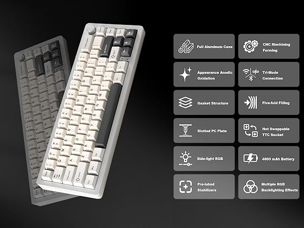 Yunzii AL66 シルバー YUNZII AL66 srebrna 66-klawiszowa aluminiowa gałka CNC