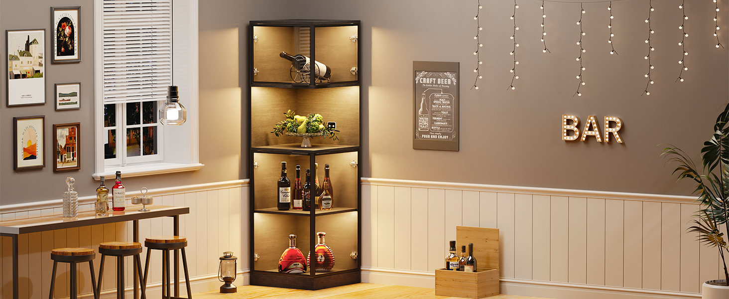 BROTTAR Corner Bar with LED Lights, 63" Modern Wine