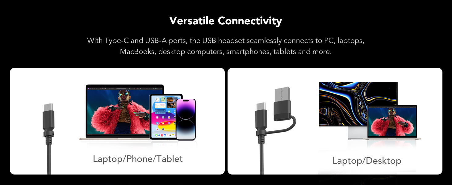 USB Headset with Microphone for PC, AI Noise Cancelling Mic for Work, Mute Button, Wired Headset