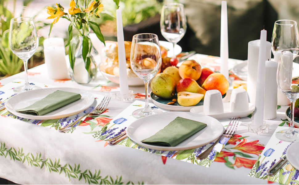 Paper Placemats Disposable 50 Pack Lavender Tulip Spring