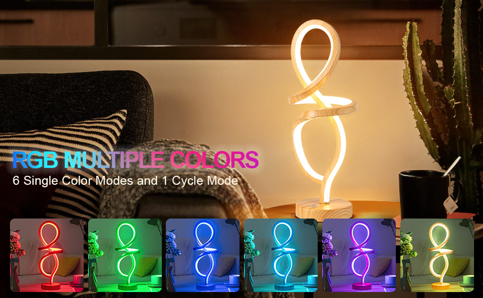 スパイラルテーブル Mayful Modern LED Spiral Table Lamp, RGB Wood Grain Bedside