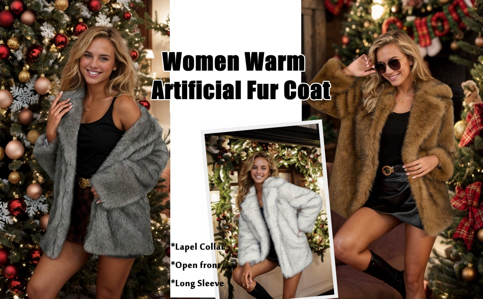 Tngan Women Warm Artificial Fur Coat with Lapel Collar Winter Soft
