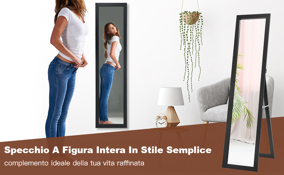 RELAX4LIFE Specchio A Figura Intera 2 In 1, Specchio Da Terra E Da Parete In Legno Con Cornice Rettangolare, Specchio Inclinato Da Pavimento, Per Camera Da Letto, Soggiorno E Ufficio (naturale) 13 1