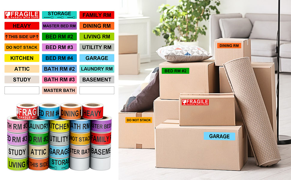 Misofuki 960 Pcs 1"x4.5" Removable Color Coded Moving